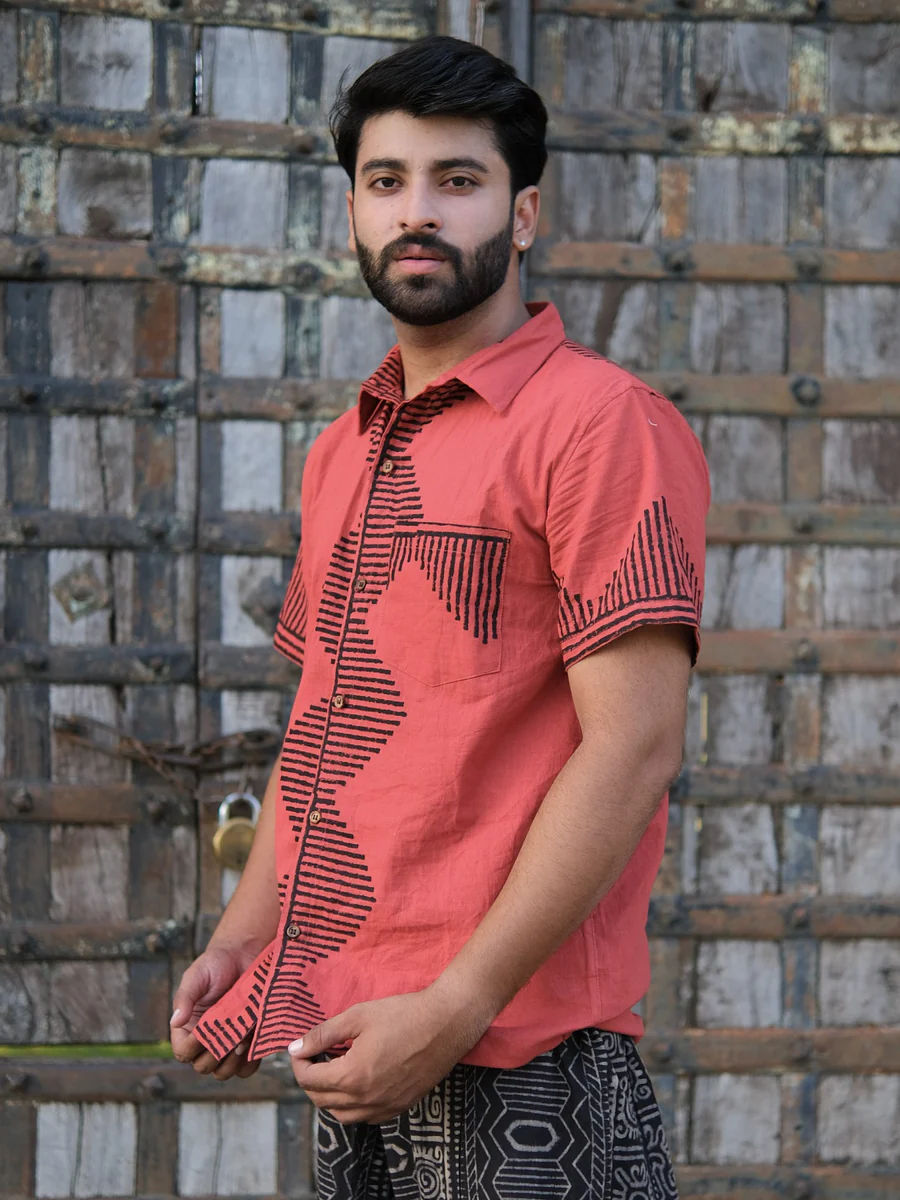 Rudra Cotton Shirt with Black Tribal Block Print